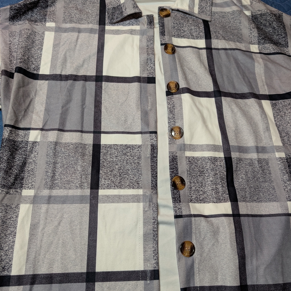 Plaid Button-Up Shirt with Wooden Buttons